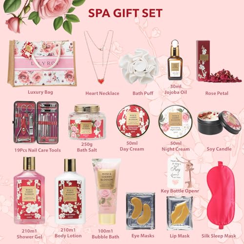 35 Pcs Bath and Body Gifts Basket Set - Rose Spa Gifts Set Skin Care Set for Women, Gift Baskets Set for Mothers Day Mom for Christmas, Birthday, Valentines Day All Occasion Present - Image 3