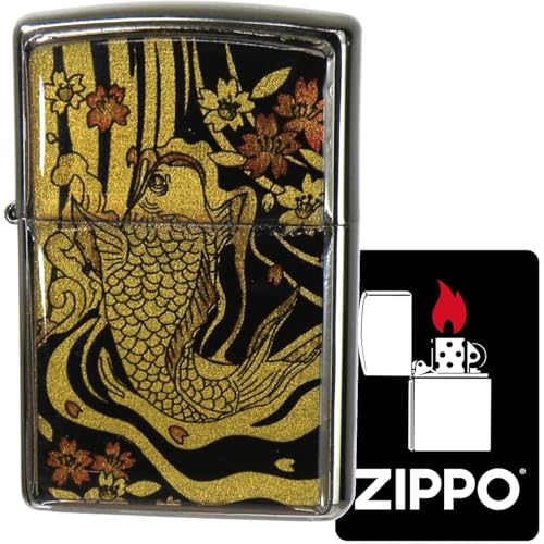 Zippo Oil Lighter con diseño de carpa dorado miniatura 1