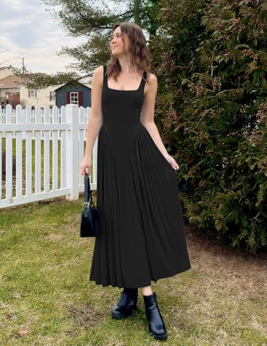 Image of ZESICA Womens 2026 Summer Sleeveless Square Neck Sundress Casual Long Flowy A Line Beach Vacation Maxi Dresses