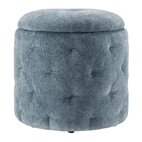 OSP Home Furnishings Erindale Round Storage Ottoman, 18.75 Inch Diamond Tufted, Plush Lined Interior, Sky Blue by OSP Home Furnishings - Image 5
