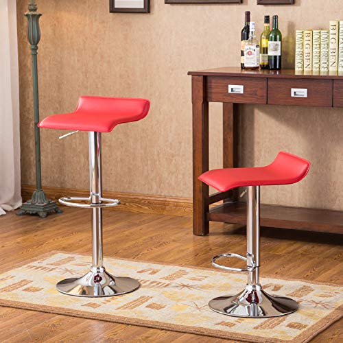 Roundhill Furniture Contemporary Chrome Air Lift Adjustable Swivel Stools With Red Seat, Set Of 2 #TOP1