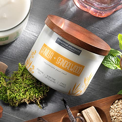 Essential Elements By Candle-Lite Scented Candles, Vanilla & Sandalwood Fragrance, One 14.75 Oz. Three-Wick Aromatherapy Candle With 45 Hours Of Burn Time, Off-White Color #TOP6