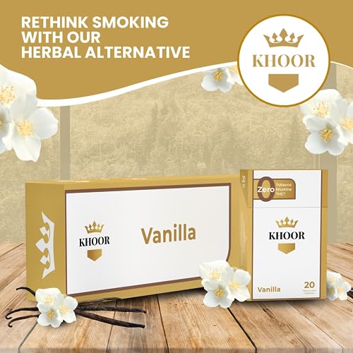 khoor herbal cigarettes - 2 vanilla packs non-addictive tobacco-free amp nicotine-free traditional cigarette substitute premium vanilla flavor - 2 packs 40 sticks