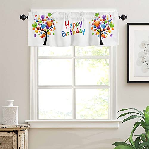 Happy Birthday 1 Panel Soft Privacy Protection Curatin Valance For Kitchen Living Room Windows - Rod Pocket Decoration Window Valance Curtains, 54X18 Inch Colorful Gradient Love Hearts Balloons #TOP2