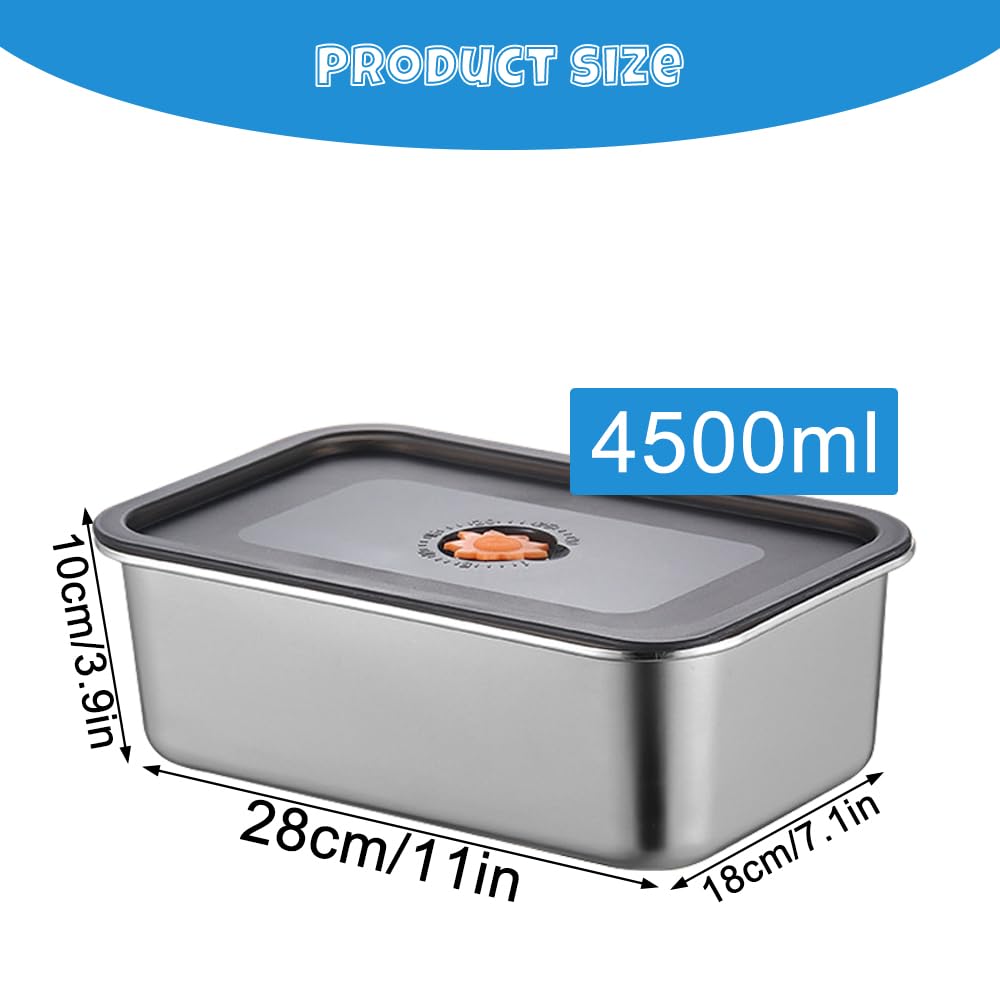 2 Contenitori Salvafreschezza in Acciaio Inox con Coperchio, 4500 ml, Contenitori per Alimenti Riutilizzabili con Coperchio per Ristorante, Cucina, Congelatore