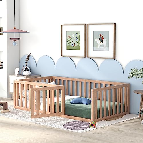 Harper & Bright Designs Twin Floor Bed with Fence and