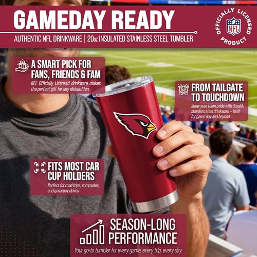 Image of Arizona Cardinals NFL 20oz Stainless Steel Insulated Tumbler, Slider Lid