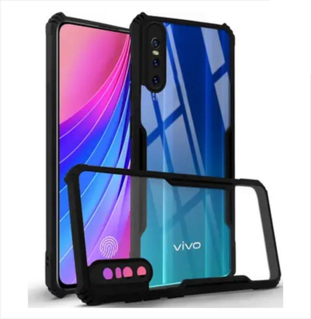 JANAK RAJ Shockproof Bumper - Crystal Clear Transparent Back Case Cover Compatible with Vivo V15 Pro | Minimalist PC+TPU 360 Protection Tough Rugged Design - Black