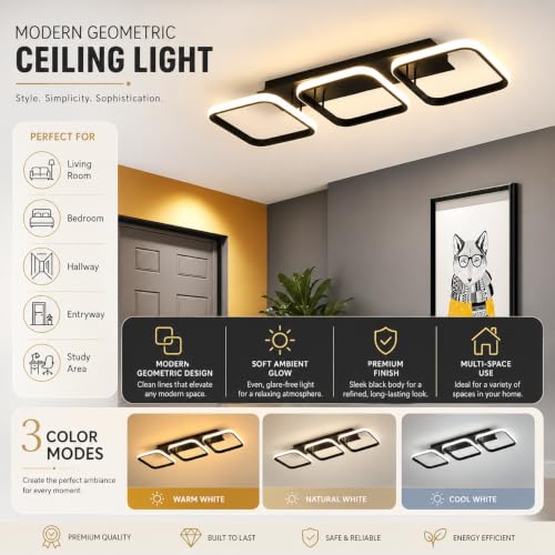 Image of Smartway 40W Rectangular Ryker LED Ceiling Light | Modern Decorative | 3 Light Modes (Warm, Cold & Natural White) | Bedroom, Living Room, Dining, Office | 1 Year Warranty