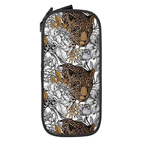 Astuccio per matite con motivo leopardato e peonia grande capacità durevole con cerniera astuccio per cancelleria Colore 5.0cmx10.5cmx20.5cm