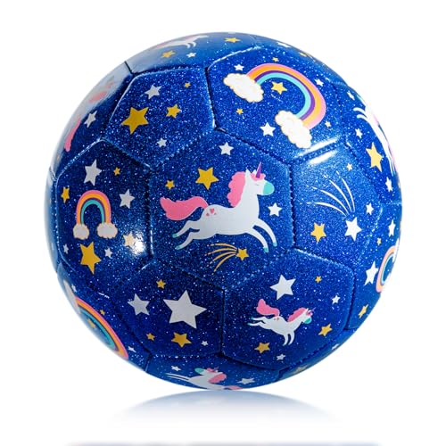 EVERICH Kids Soccer Ball Size 3 - Shiny Blue Unicorn Soccer Ball with Pump for Toddlers & Kids - Indoor Outdoor Play Balls Toys - Great Gifts for Children Boys and Girls 3 4 5 6 7 8 Years Old