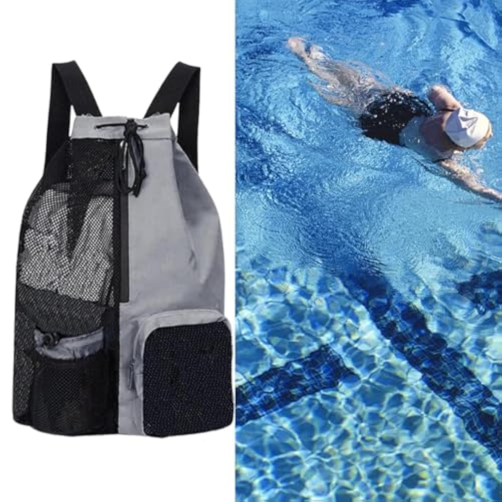 Mesh Drawstring Backpack, Large Capacity Gym Bag, Gray