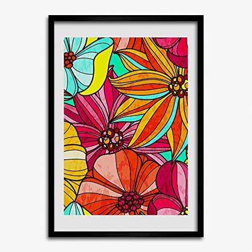 Peinture fleurs colorées Tulup 40x60 cm avec cadre bois haute finition