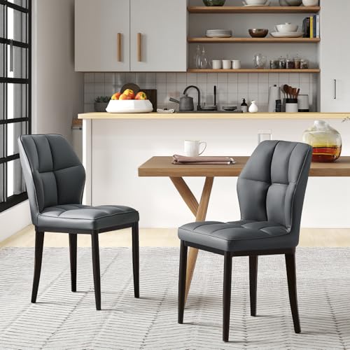Bekrvio Esszimmerstühle 2er Set, Moderne Kunstleder Dining Chairs ohne Armlehnen mit hoher Rückenlehne & Rautenmuster, Polsterstuhl für Esszimmer, Küche oder Wohnzimmer, bis 150 kg belastbar