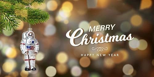 Miniatura 6 de Juego de 2 adornos de Navidad de astronauta de vidrio soplado, adornos de astronauta de vidrio soplado a mano para árbol de Navidad