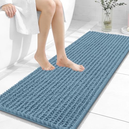 Image of OLANLY Long Bathroom Rugs Runner 47x17, Thick Soft and Absorbent Chenille Bath Mat, Non-Slip, Machine Washable Quick Dry Bath Rugs for Tub Shower Floor, Home Decor Accessories, Airy Blue