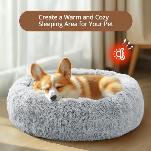 JOLLYVOGUE Donut Dog Bed, Comfort Round Dog Bed, Anti-Anxiety Calming Cuddler Dog & Cat Bed, Fluffy Faux Fur Cushion Bed for Small Medium Dogs and Cats, 20\" - Thumbnail 4