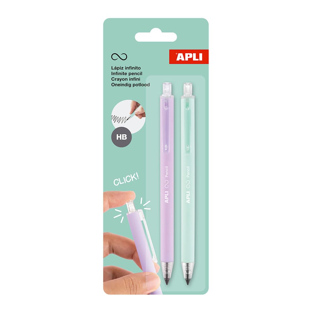 APLI Matite Infinito HB Retrattili Grigio Lilla Verde Confezione 2