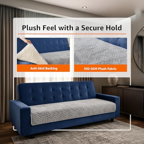 Image of Amazon Basics - Velvet Quilted Make Your Own Sofa Cover |70 x 180 cm| Microfiber Sofa Slipcover (Striped,Silver, 3 Seater)