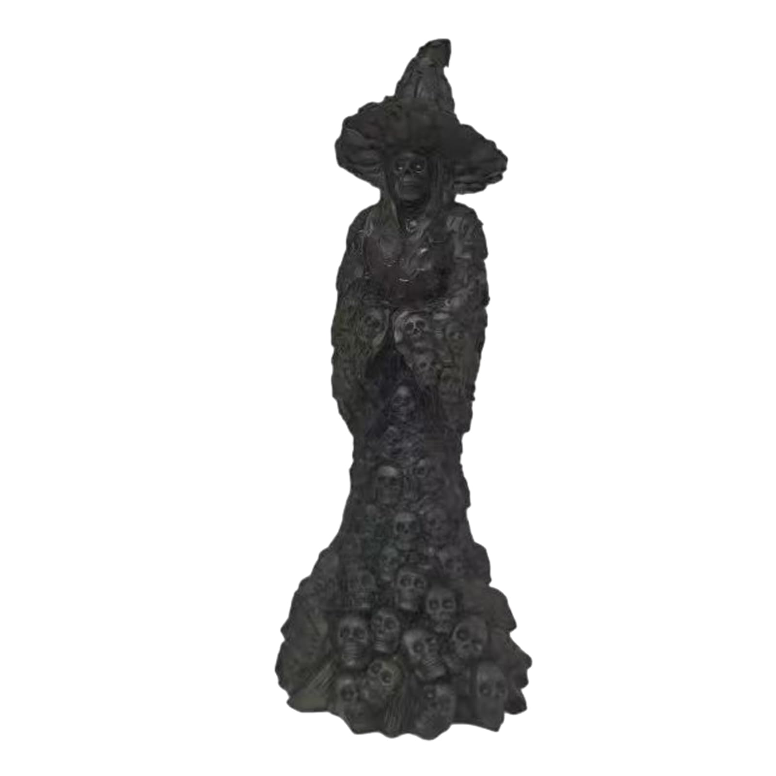 Quoravel Skeleton Witch Resin Figurine, Halloween Gothic Skull Witch Statue, Spooky Fantasy Ornament for Desk, Shelf, Mantel, Indoor Home Decor Black Without Light