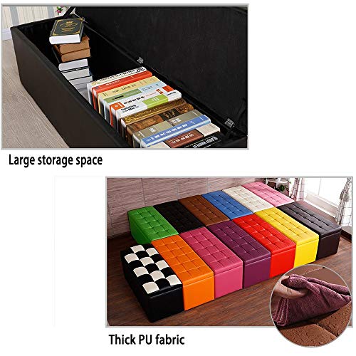 Tabouret bas pliant avec coffre en cuir pour optimiser le rangement du salon - 4