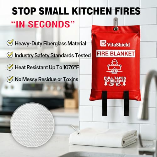 Image of Emergency Fire Blanket for Kitchen Grease Fires 39x39 in 1 Pack | Fiberglass Blanket with Pull Tabs Heat Resistant up to 1076F for Home Kitchen Stove Grill RV Camper Garage and Workshop