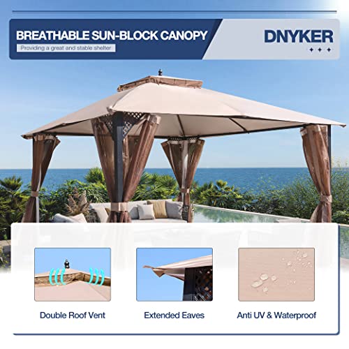 DNYKER Patio Gazebo 10x12, Outdoor Canopy Tent with Mosquito Netting Double Roof Waterproof Pop Up Canopy Steel Frame Gazebo Tent Shade Canopy Instant for Deck, Garden, Yard, Patio - Thumbnail 7