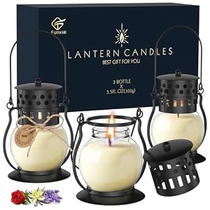 Scented Candles Gift Set – 3 Pack Candles for Home Scented Retro Lantern, Fall Candle Set Perfect for Women, Birthday, Yoga, Weddings, Christmas – Soy Wax Candle Vanilla, Rose, Lavender