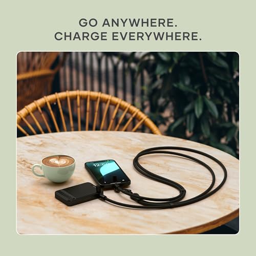 Image of Satechi OntheGo USB-C Lanyard Cable, 60W Fast Charging, 480Mbps Data Transfer, Built-in Crossbody Strap, Adjustable 1.5m / 4.9ft Braided Cord, USB-C to USB-C Cable for iPhone, Android - Black