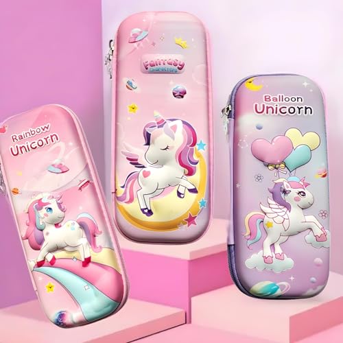 Image of EVA Large Capacity Stationery Box 3D Cartoon Pen Pencil case Multi-Compartment for School Students with Zip Closure -Best Birthday Gift for Girls, Boys & Kids (Dream Unicorn-Pink)