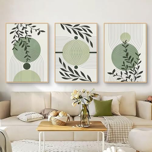 Uixxducc 3-teiliges Bohemian Poster Set Aesthetic Grüne Pflanze Bilder Set Boho Wandbilder Wohnzimmer Schlafzimmer Deko, ohne Rahmen (40x50cm,C)