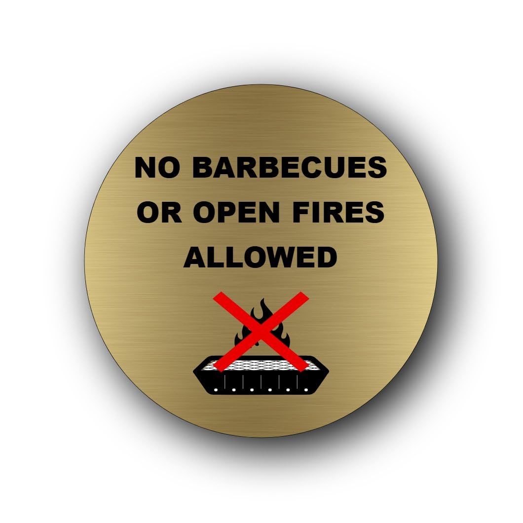 No barbecues or open fires allowed sign – 9.5x9.5cm Brushed Aluminium