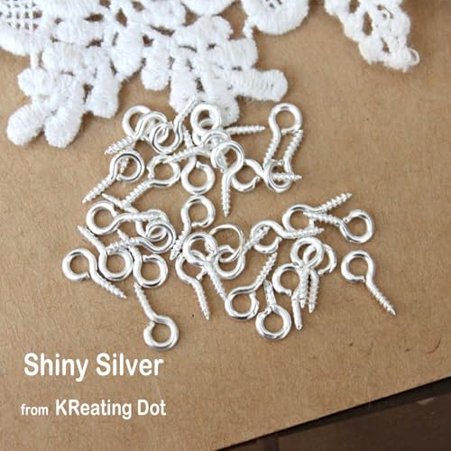Image of 50 Pcs Shiny Silver Screw Eye Pins 5x10mm with 50 Jump Rings | Eyelets Screw Threaded Clasp Hooks for Making Pendants, Beads, Jewellery Findings DIY Craft (KRBSS-50)