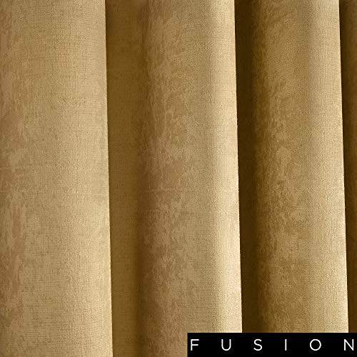 Fusion Strata Woven Eyelet Lined Curtains, Ochre, 66 x 54 Inch, W 66.1" x L 53.9" (1 Panels) - Image 3