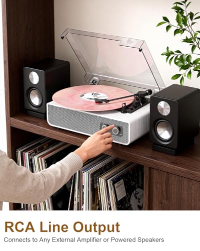 Bluetooth Vinyl Record Player with Built-in Stereo Speakers, Upgraded Sound Quality, 3-Speed Belt-Drive Turntable with Auto Stop, AUX/RCA, White Wood Grain Vinyl Player for Home Audio & Gift Use - Les Beatles, Paul McCartney, John Lennon, RIngo Starr, George Harrison Bluetooth Vinyl Record Player with Built-in Stereo Speakers, Upgraded Sound Quality, 3-Speed Belt-Drive Turntable with Auto Stop, AUX/RCA, White Wood Grain Vinyl Player for Home Audio & Gift Use – Image 6