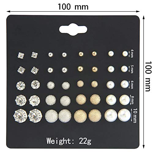 20 Pairs Stud Earrings Crystal Pearl Earring Set Ear Stud Earring for Women Men Silver and Gold for Christmas Gifts3