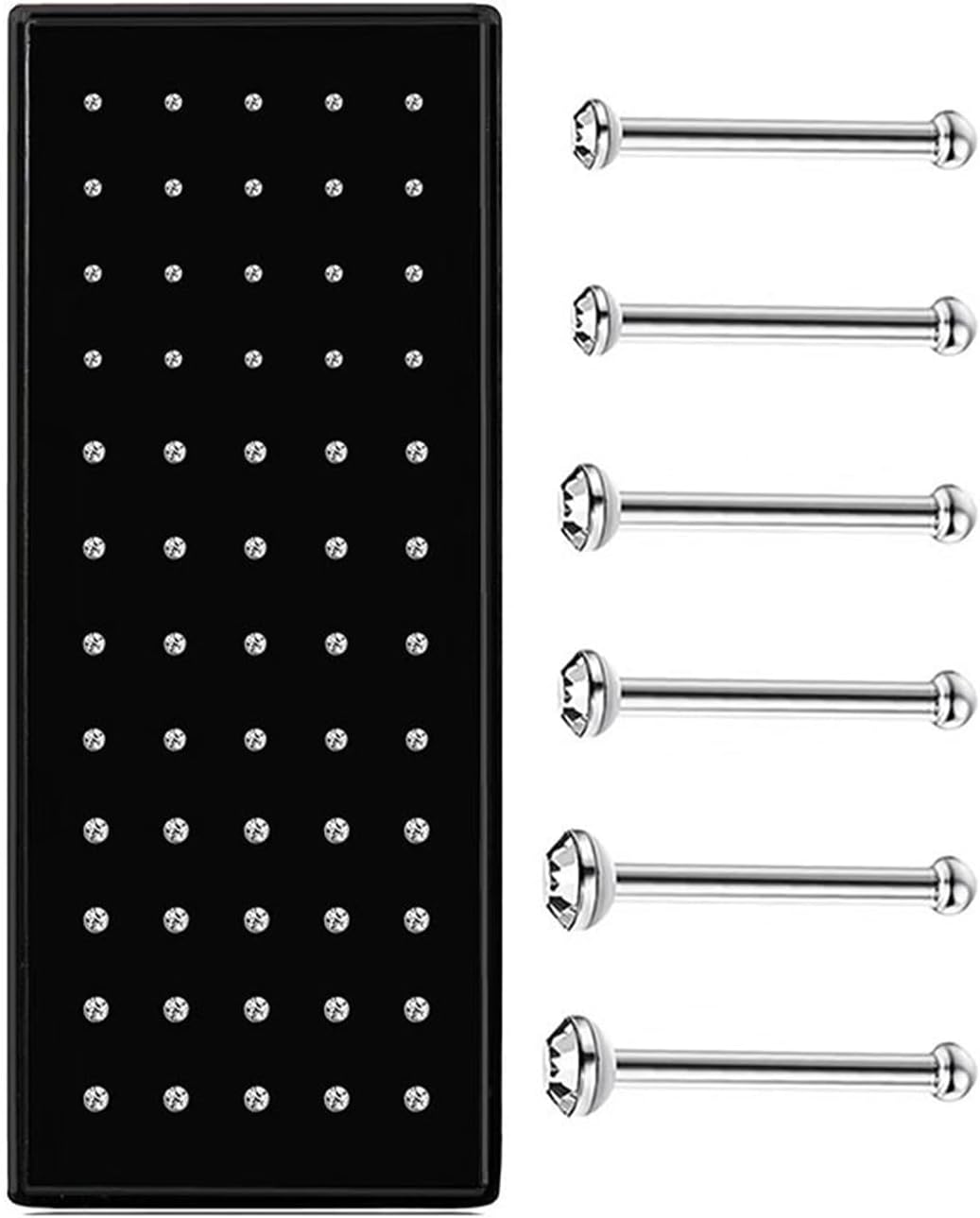 Nose Rings Studs, 60 Pcs Stainless Steel Nose Studs 1.5/2.0/2.5mm Rhinestone Nose Piercing, Surgical Stainless Steel Hypoallergenic Nose Rings Set for Women Men