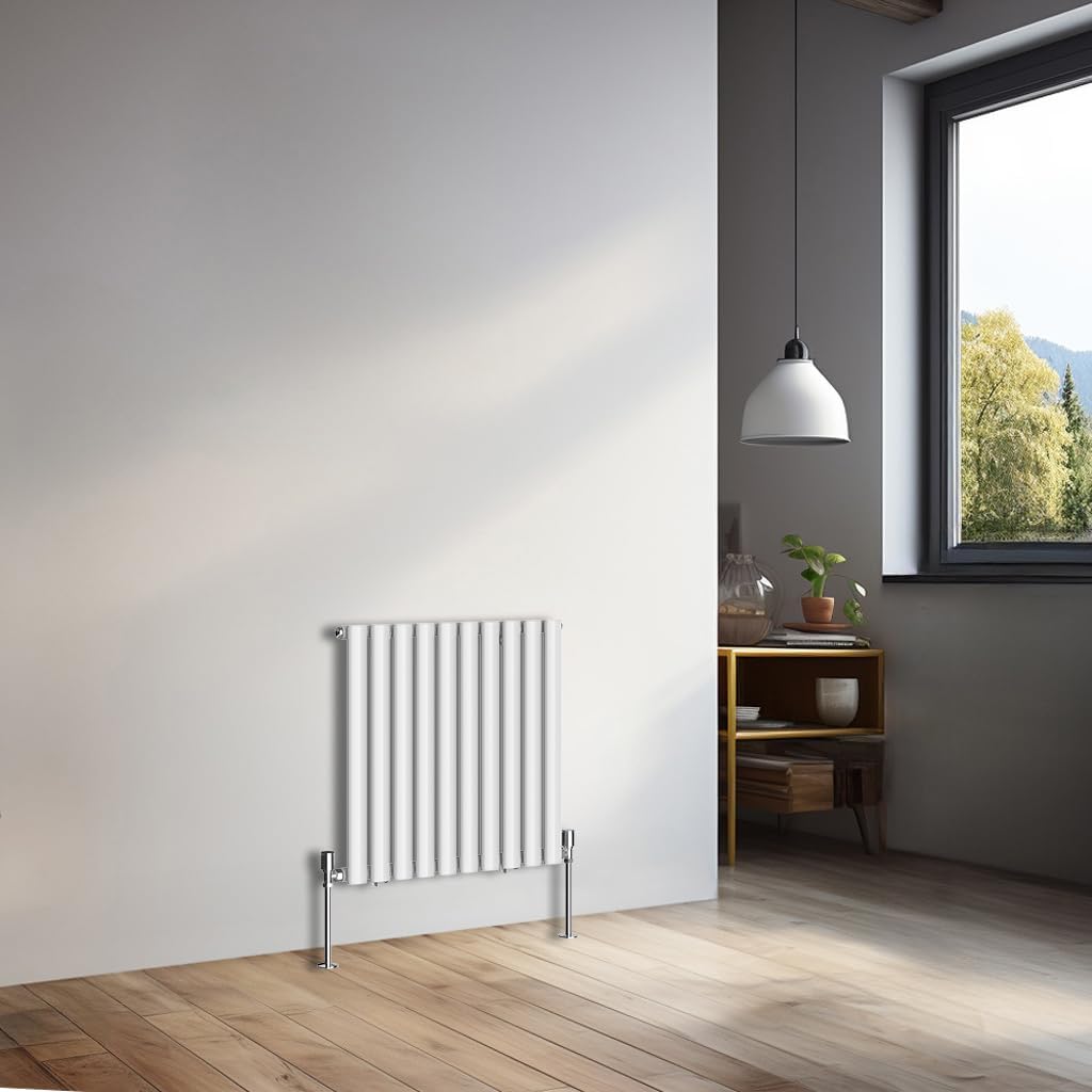 NRG 600x590mm Horizontal Designer Radiator Oval Single Panel Column Bathroom Central Heating Radiators Gloss White