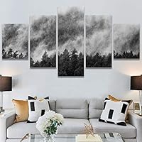 SIGNWIN 5 Panel Canvas Wall Art Foggy Mountains for Home Decorations Ready to Hang - 60