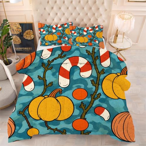 ZZXHG Edredón Matrimonio Estampado 3D | Calabaza Amarilla, Nórdico Reversible de 4 Estaciones, Lavable, Incluye 2 Fundas de Almohada 50x75 cm, para Cama de 105 cm