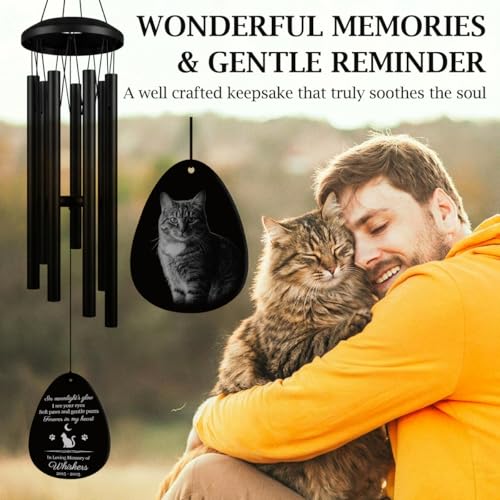 Image of Personalized Sympathy Gift for Loss of Dog, Cat- Custom Pet Memorial Wind Chimes - Laser Engraved with Your Pet's Photo & Name - in Loving Memory, Outdoor Garden Decor