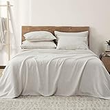 Umchord French Linen Bed Sheets, 4 Piece 100% Stone Washed Linen Bed Sheet Set for King Size Bed, Moisture Wicking Cool Sheet Set for Hot Sleepers (King, 108” x102”, Flaxen)