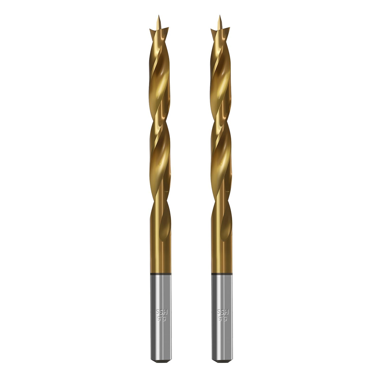 Brad Point Wood Drill Bits for Woodworking, 5.5mm (7/32") Brad Point Drill, High Speed Steel Metric Brad Point Drill Bits with Double Flutes Design for Soft & Hard Woods MDF Acrylic, 2 Pcs