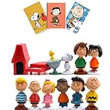 Peanuts Figurines Toys Movie Classic Figures Set of 12 + 1 Card Stickers Great Cupcake Toppers Party Decorations Birthday with Charlie Brown Snoopy and Friends - 3 to 5 cm