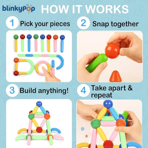 Image of Magnetic Sticks Building Blocks Set | Magnet Blocks for Kids | Magnetic Building Blocks | Safe Magnetic Balls Toy Set | STEM Educational Toy | Age 3+ | Multicolor | 32 Pc