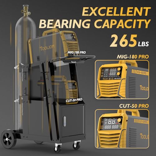 Image of TOOLIOM Welding Cart with Lockable Cabinet, 265 lb Capacity | Lockable enclosed storage, side hooks, organized accessory access