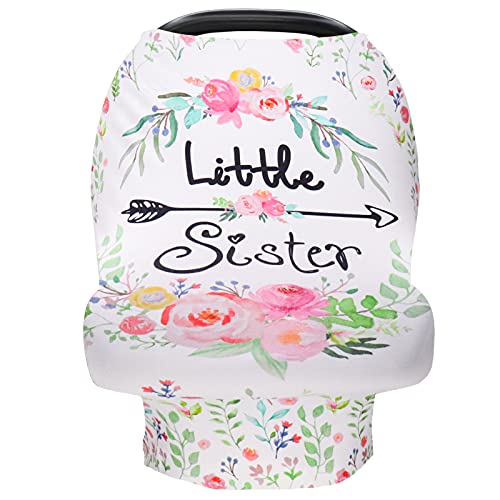 Image of Baby Car Seat Covers Girls, Little Sister Car Seat Canopy for Infant, Multiuse Nursing Covers, Floral Theme Newborn Carrier Cover Summer, Breastfeeding Scarf, Ultra-Soft Breathable