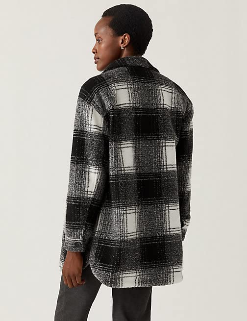 Image of Marks & Spencer Checked Collared Relaxed Shacket T494639BLACK MIX (L)