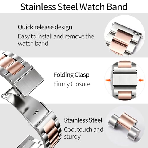Image of BINLUN Stainless Steel Watch Band Replacement Brushed Finish Metal Watch Straps for Men and Women 20mm /22mm /24mm
