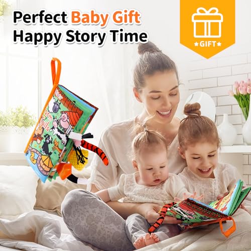 Image of Jollybaby Baby Cloth Books, Touch & Feel Crinkle Soft Books, for Infants Babies, Toddler Early Educational Interactive Stroller Toys, Baby Girl & Boy Gift(Farm Tails)